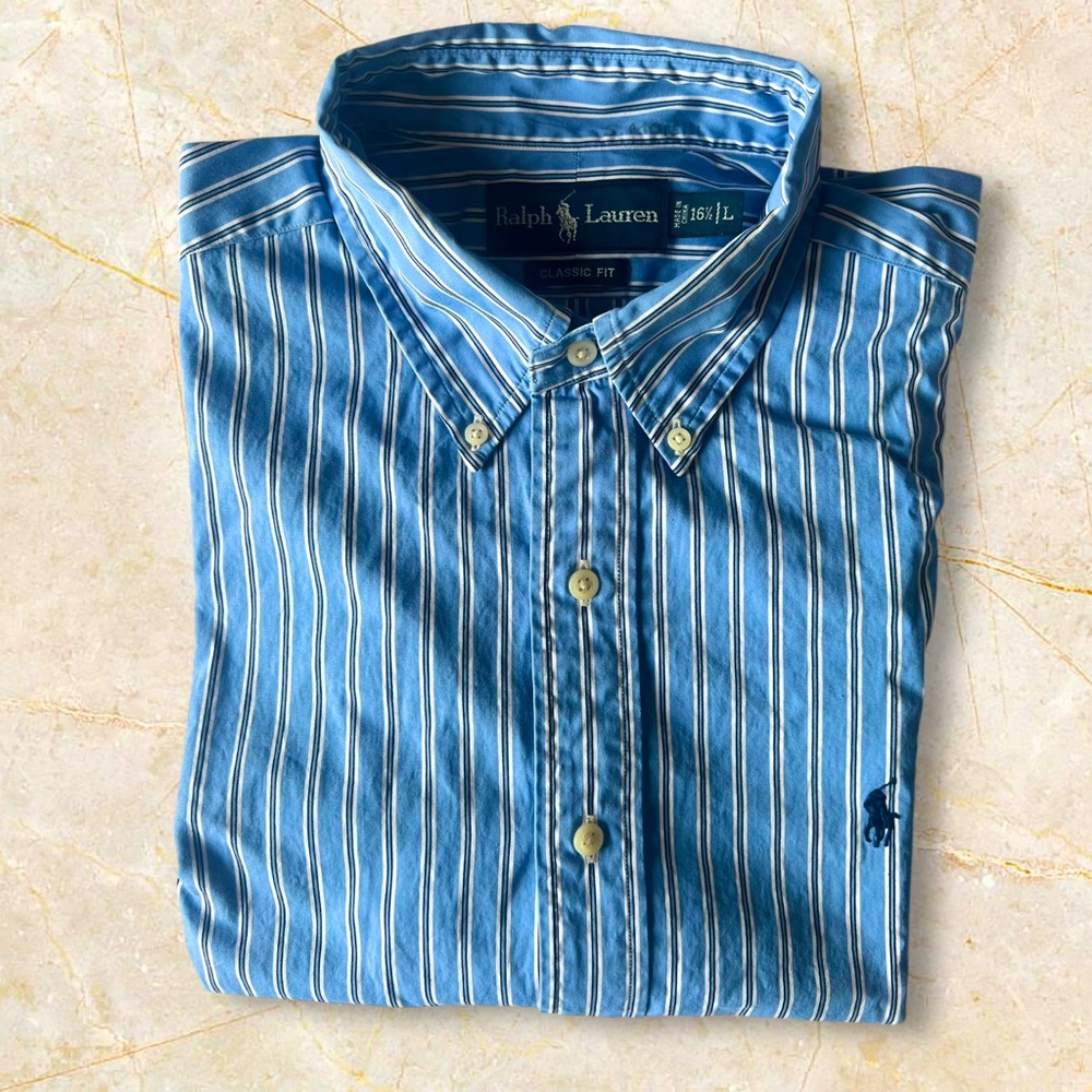 ⚜️Ralph Lauren Classic Fit 💙 Blue Striped Button-Down Shirt - Size Large⚜️